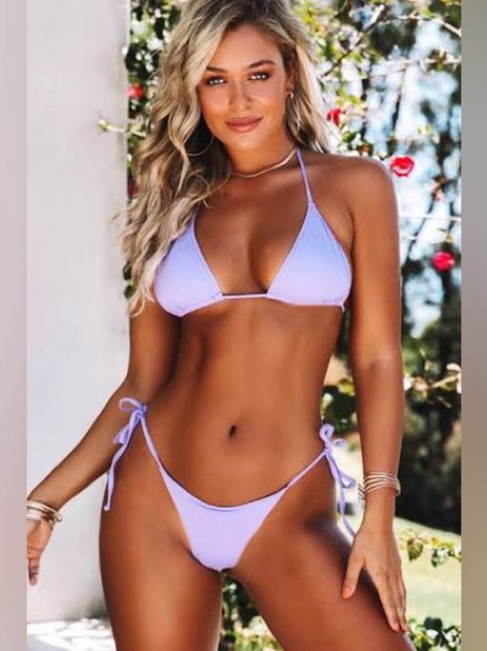 Doll Swimwear Triangle String Bikini Set in Lavender - Women Swim Bikinis